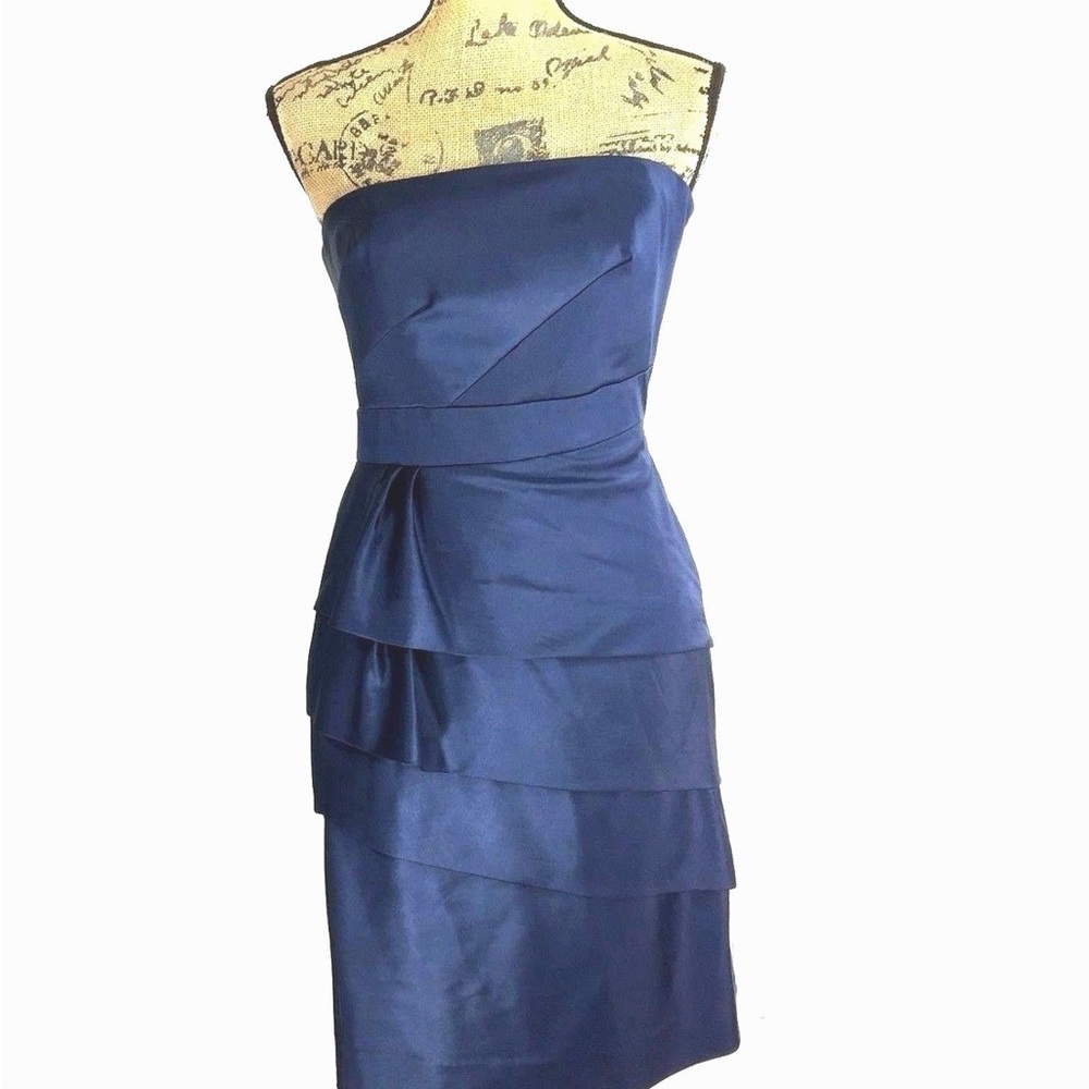 Max & Cleo Blue Strapless Sheath Cocktail Dress